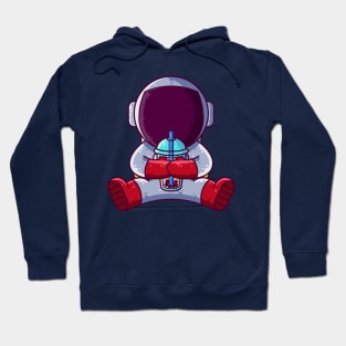 Cute Astronaut Drinking Boba Cartoon Hoodie